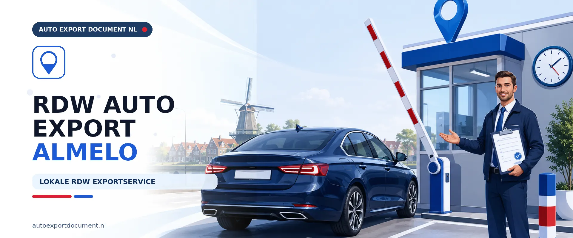 Auto export Almelo RDW – banner van Auto Export Document, lokale RDW exportservice voor exportdocument en exportkentekens voor voertuigen vanuit Almelo