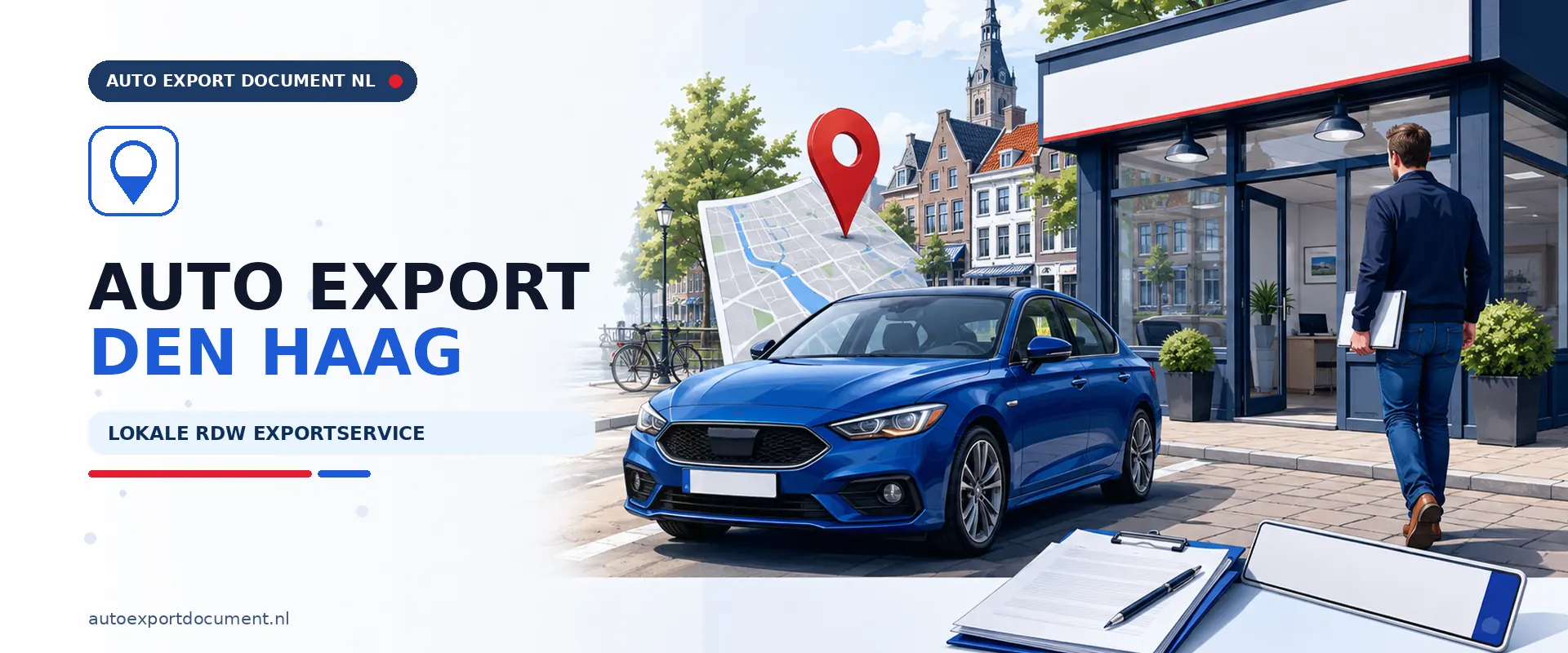 Auto export Den Haag – banner van Auto Export Document, RDW erkend exportkantoor voor exportdocument, exportverzekering en exportkentekens vanuit Den Haag