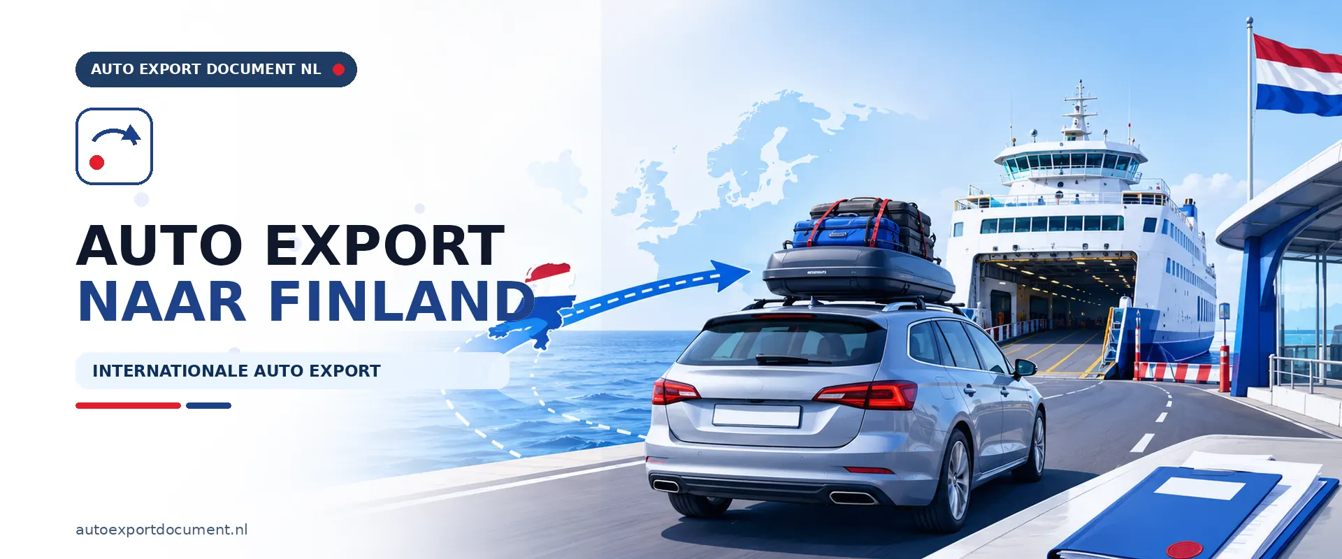Auto export naar Finland – banner van Auto Export Document met auto en RDW exportdocumenten voor internationale auto export van Nederland naar Finland