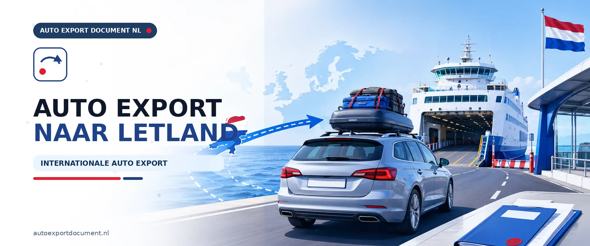 Auto export naar Letland – banner van Auto Export Document met auto en RDW exportdocumenten voor internationale auto export van Nederland naar Letland