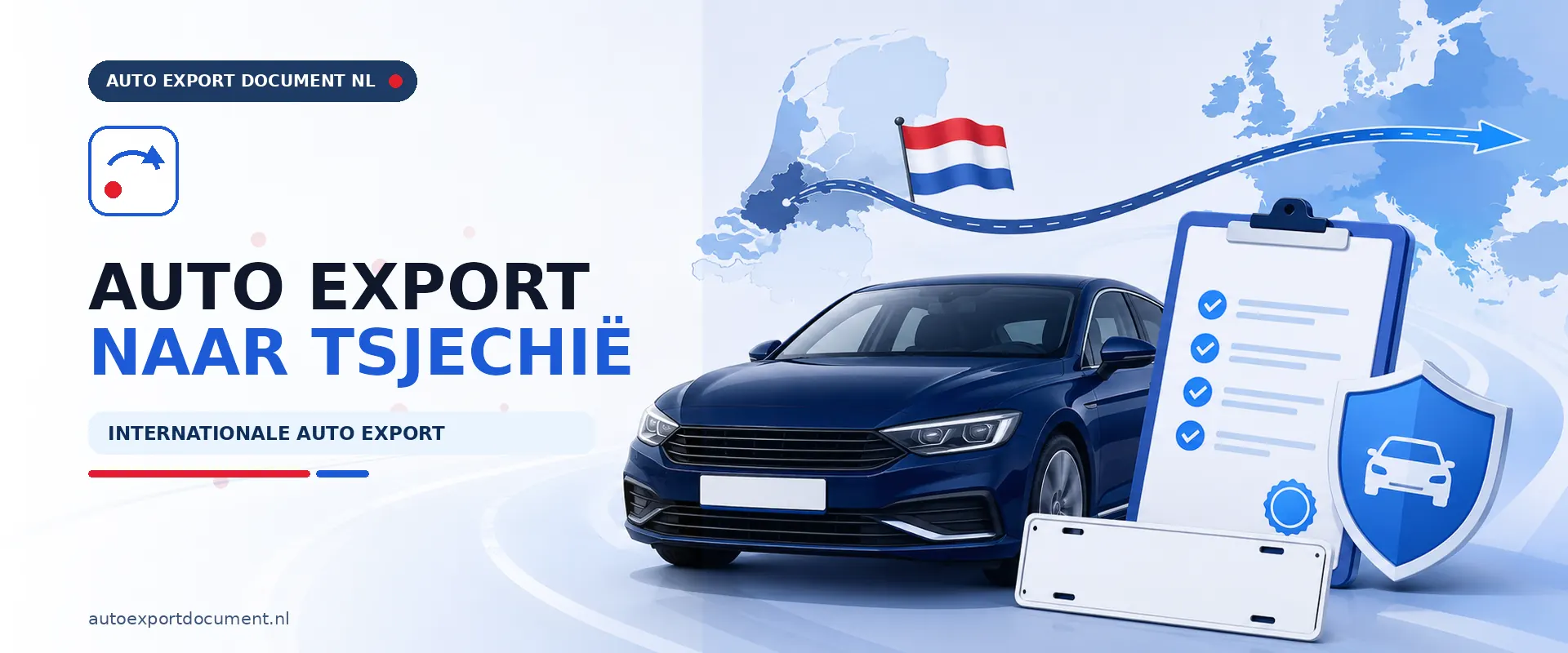 Auto export naar Tsjechië – banner van Auto Export Document met auto en RDW exportdocumenten voor export van Nederland naar Tsjechië