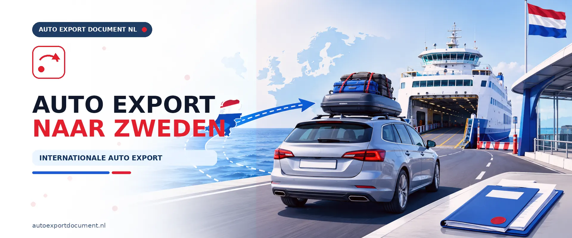 Auto export naar Zweden – banner van Auto Export Document met auto en RDW exportdocumenten voor internationale auto export van Nederland naar Zweden