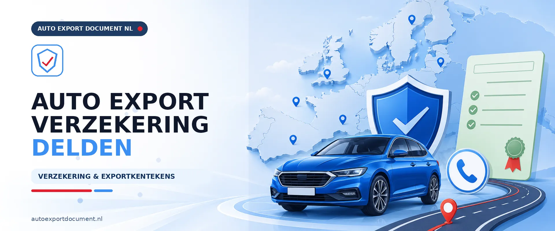 Auto export verzekering Delden – banner van Auto Export Document met exportverzekering en witte exportkentekens voor auto export vanuit Delden