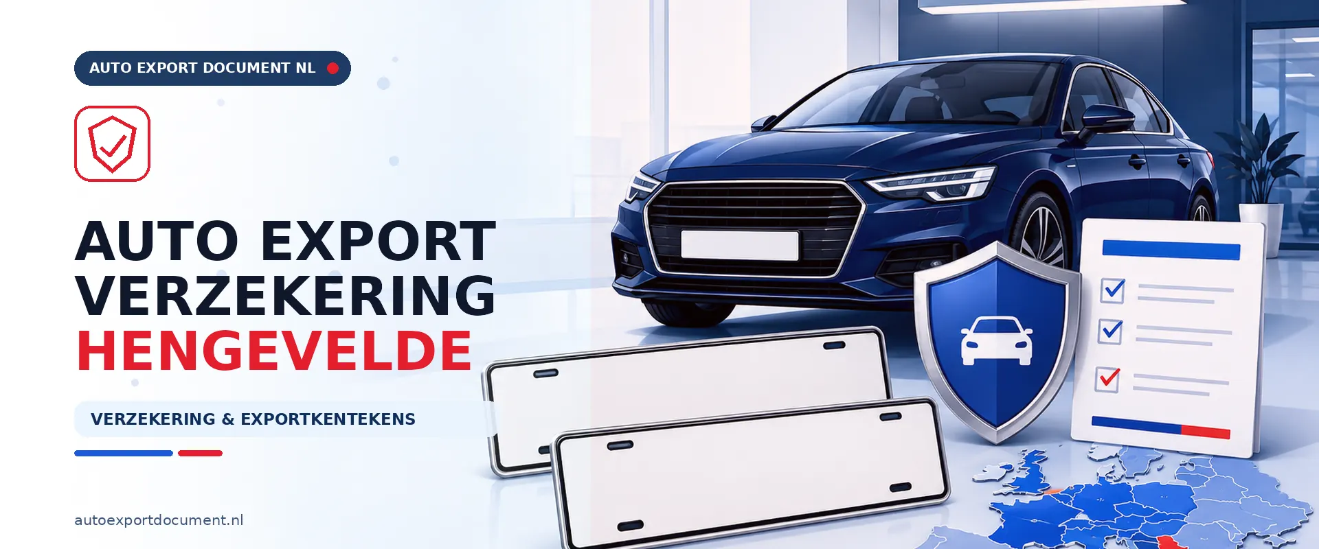 Auto export verzekering Hengevelde – banner van Auto Export Document met exportverzekering en witte exportkentekens voor auto export vanuit Hengevelde