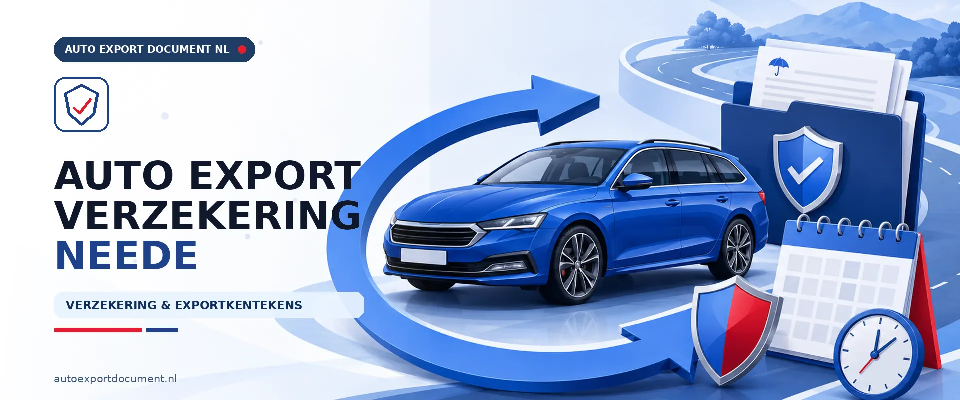 Auto export verzekering Neede – banner van Auto Export Document met exportverzekering en witte exportkentekens voor auto export vanuit Neede