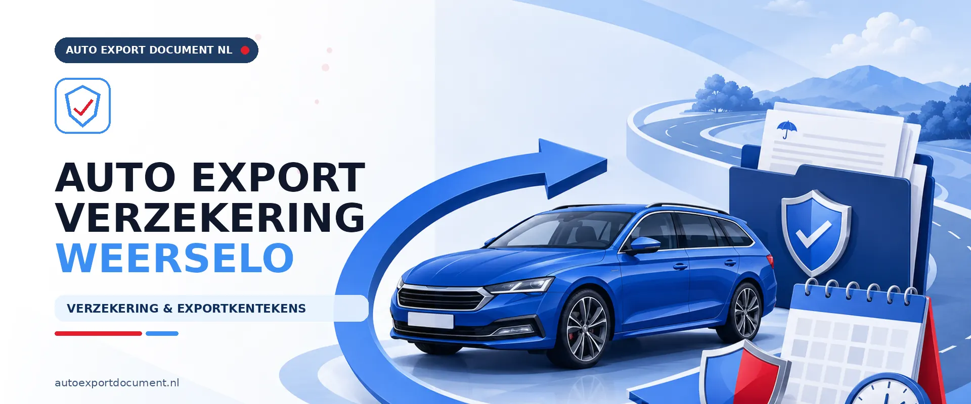 Auto export verzekering Weerselo – banner van Auto Export Document met exportverzekering en witte exportkentekens voor auto export vanuit Weerselo