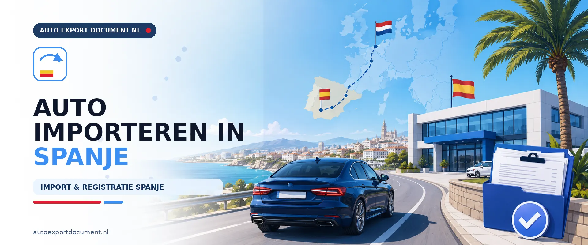 Auto importeren in Spanje – banner van Auto Export Document met RDW exportdocumenten voor het importeren van uw auto van Nederland naar Spanje