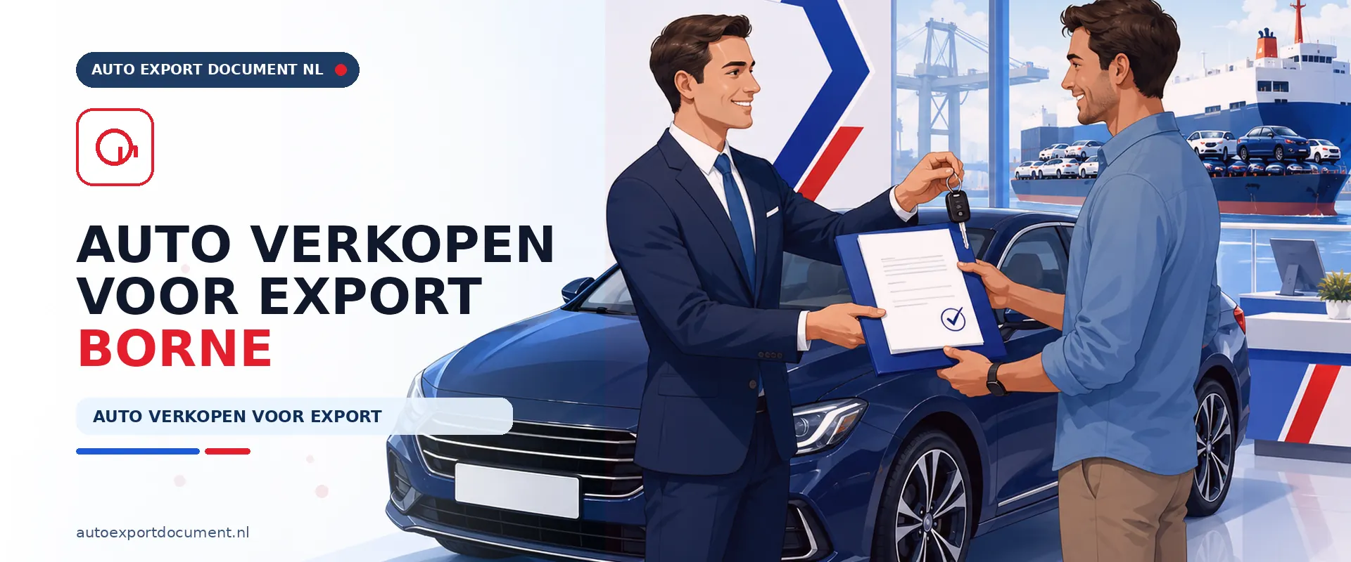 Auto verkopen voor export Borne – banner van Auto Export Document met exportdocument en vrijwaringsbewijs voor autoverkoop voor export vanuit Borne