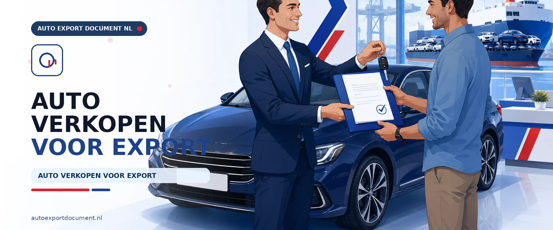 Auto verkopen voor export – banner van Auto Export Document met RDW exportdocument en vrijwaringsbewijs voor het verkopen van uw auto voor export vanuit Nederland