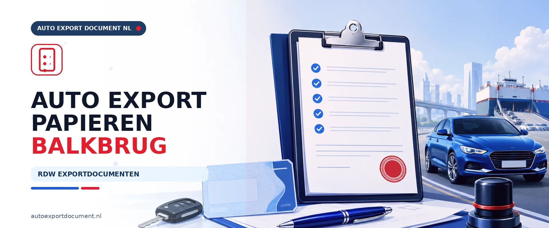 Auto export papieren Balkbrug – banner van Auto Export Document, RDW erkend exportkantoor voor exportdocument en vrijwaringsbewijs voor auto's uit Balkbrug