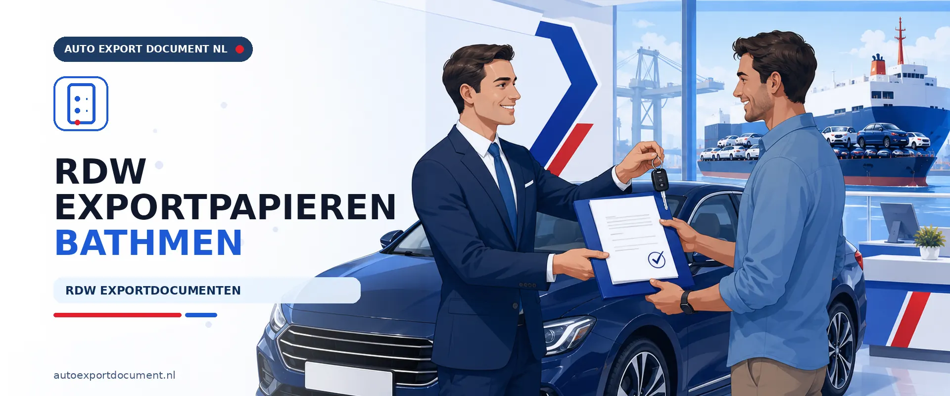 Auto export papieren Bathmen – banner van Auto Export Document, RDW exportservice met exportverzekering en witte kentekenplaten voor auto's uit Bathmen