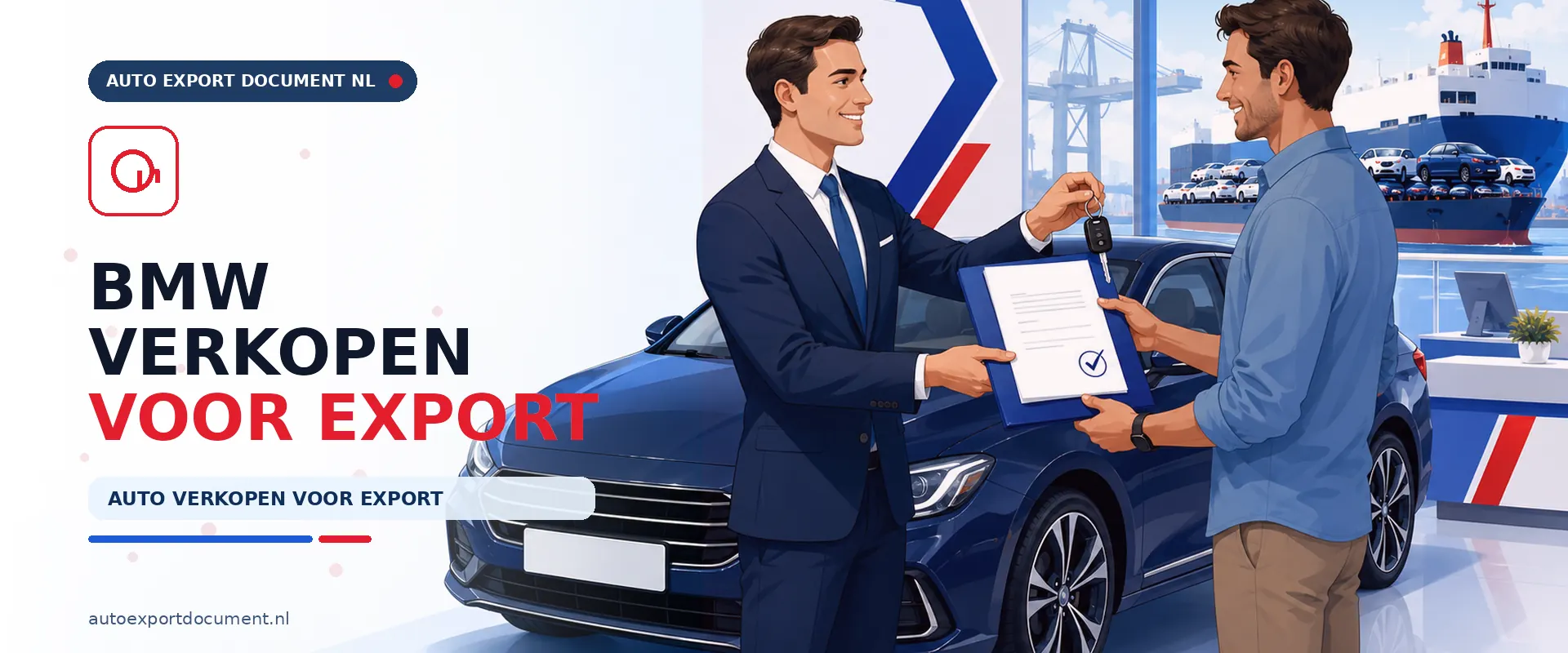 BMW verkopen voor export – banner van Auto Export Document met exportdocument en vrijwaringsbewijs voor de verkoop van uw BMW voor export vanuit Nederland