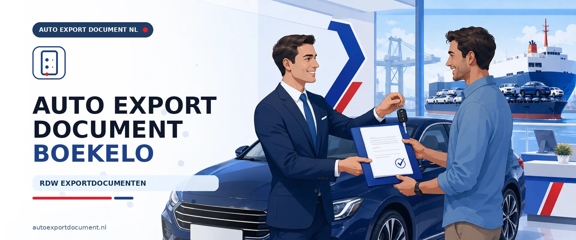 Auto export document Boekelo – banner van Auto Export Document, RDW erkend exportkantoor voor exportdocument en vrijwaringsbewijs voor auto's uit Boekelo