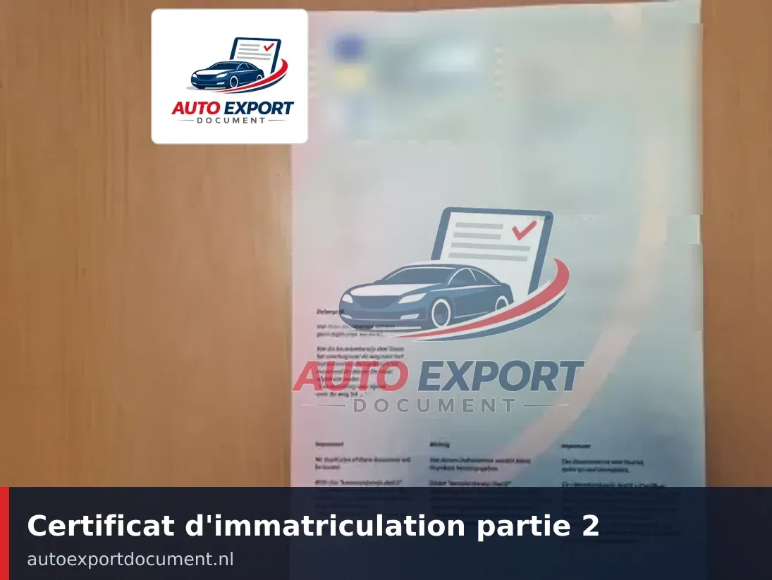 Certificat d'immatriculation partie 2 : document d'exportation RDW des Pays-Bas vers la France, établi par Auto Export Document à Hengelo
