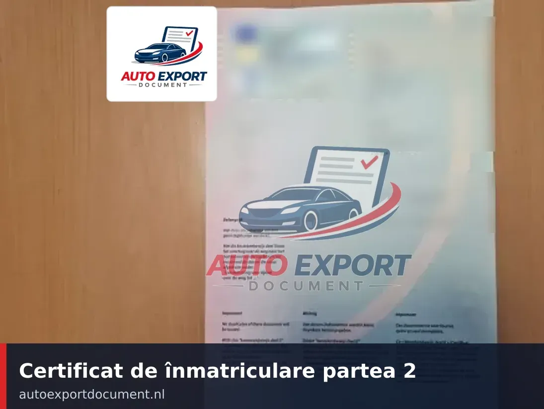 Certificat de înmatriculare partea 2: documentul de export RDW pentru exportul auto din Olanda în România, pregătit de Auto Export Document în Hengelo
