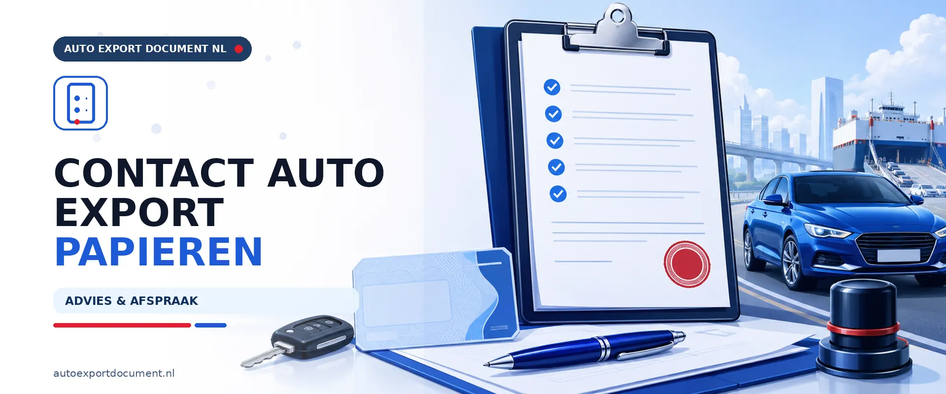 Contact met Auto Export Document – banner van het RDW erkende exportkantoor in Hengelo voor auto export papieren, verzekering en exportkentekens