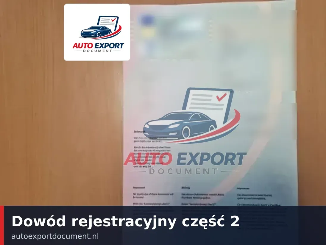 Dowód rejestracyjny część 2: dokument eksportowy RDW do wywozu samochodu z Holandii do Polski, przygotowywany przez Auto Export Document w Hengelo