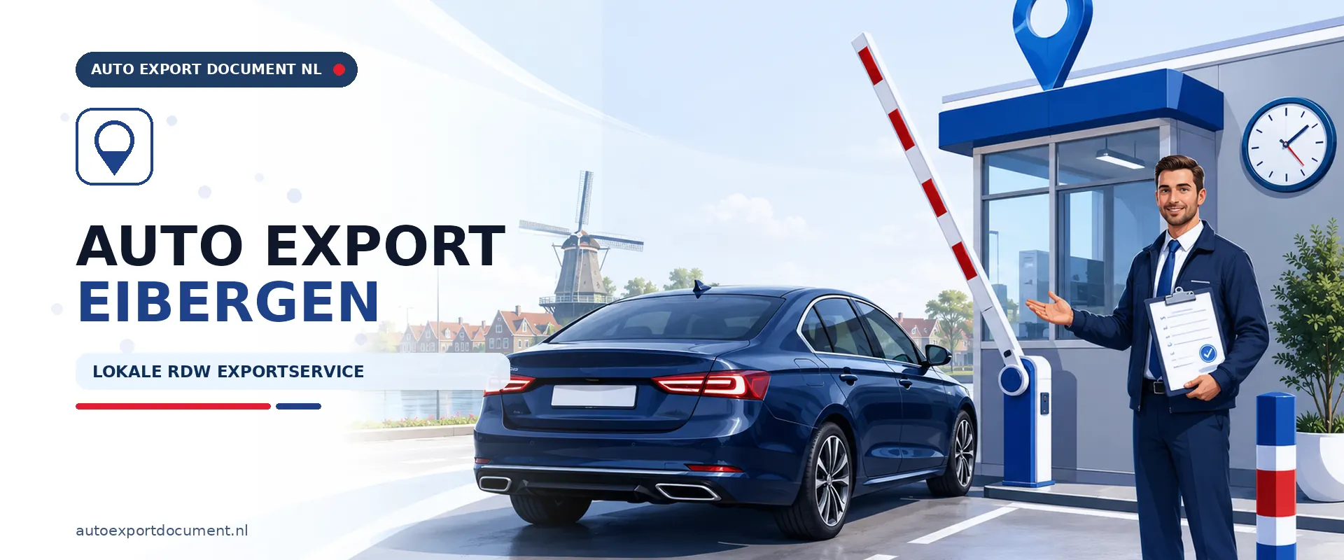 Auto export nu maken Eibergen – banner van Auto Export Document, RDW exportservice voor direct exportdocument en kentekenplaten voor auto's uit Eibergen