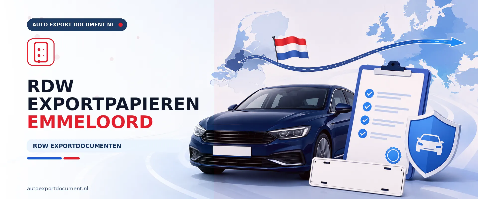 RDW auto export papieren maken Emmeloord – banner van Auto Export Document voor exportdocument en exportkentekens voor voertuigen uit Emmeloord en de Noordoostpolder