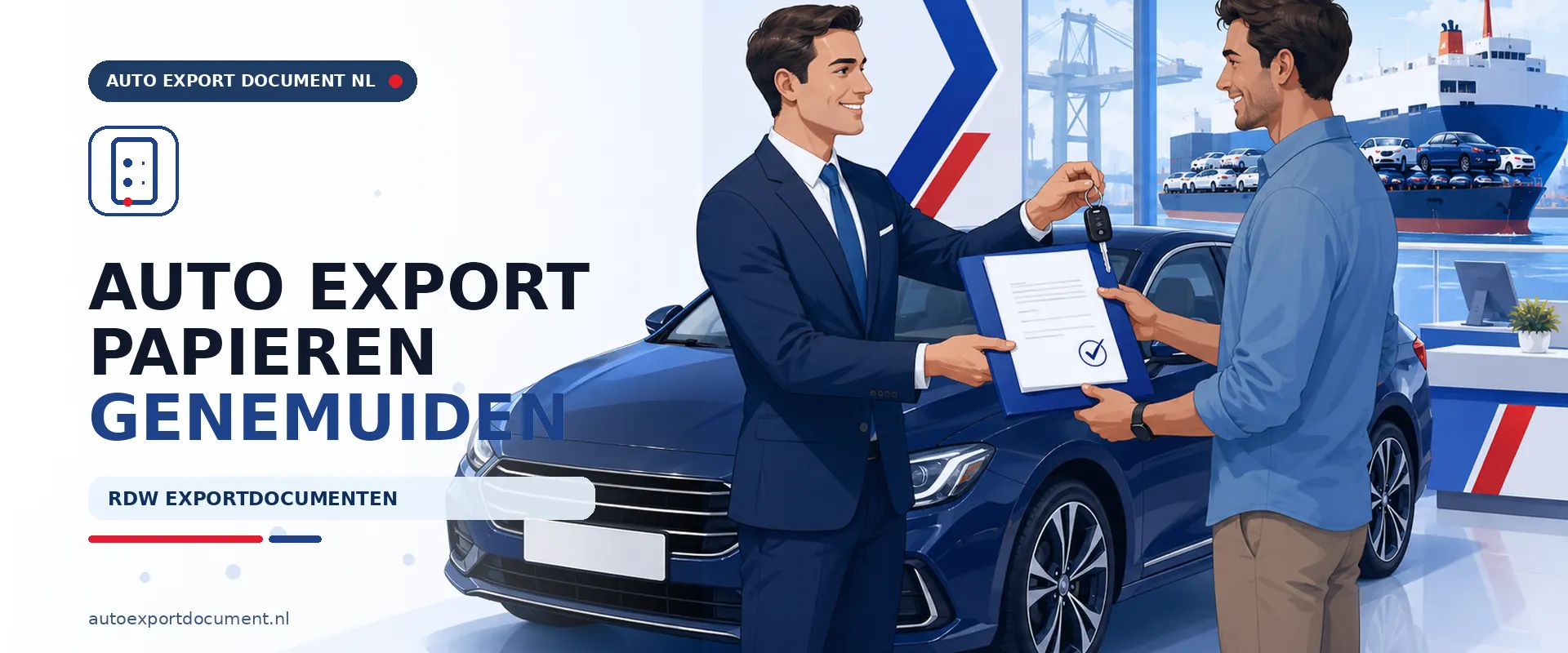 Auto export papieren Genemuiden – banner van Auto Export Document, RDW exportservice voor exportdocument en vrijwaringsbewijs voor auto's uit Genemuiden