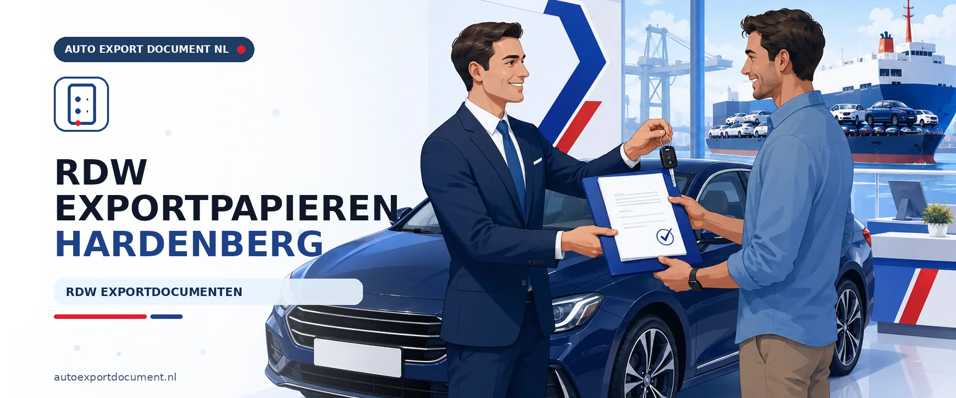 Auto exporteren Hardenberg – banner van Auto Export Document met RDW exportpapieren en exportkentekens voor auto's uit Hardenberg