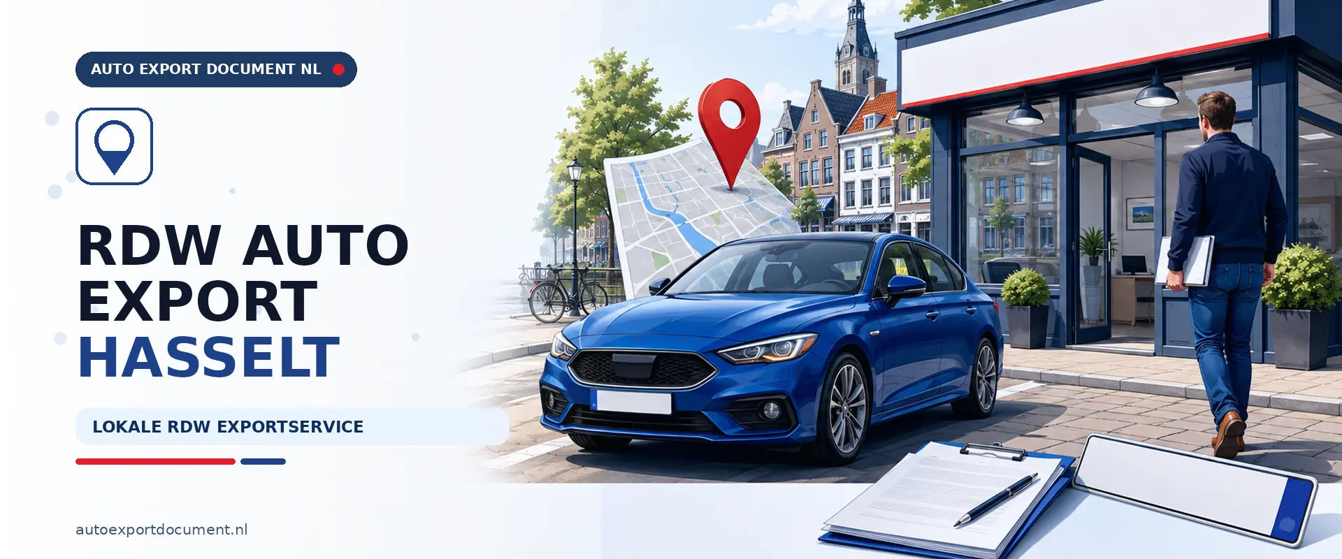 Auto export Hasselt RDW – banner van Auto Export Document, RDW erkend exportkantoor voor exportdocument en exportverzekering voor auto's uit Hasselt