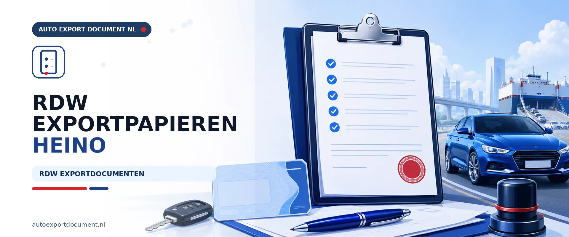 Auto export RDW papieren Heino – banner van Auto Export Document voor exportdocument en exportkentekens voor auto's uit Heino