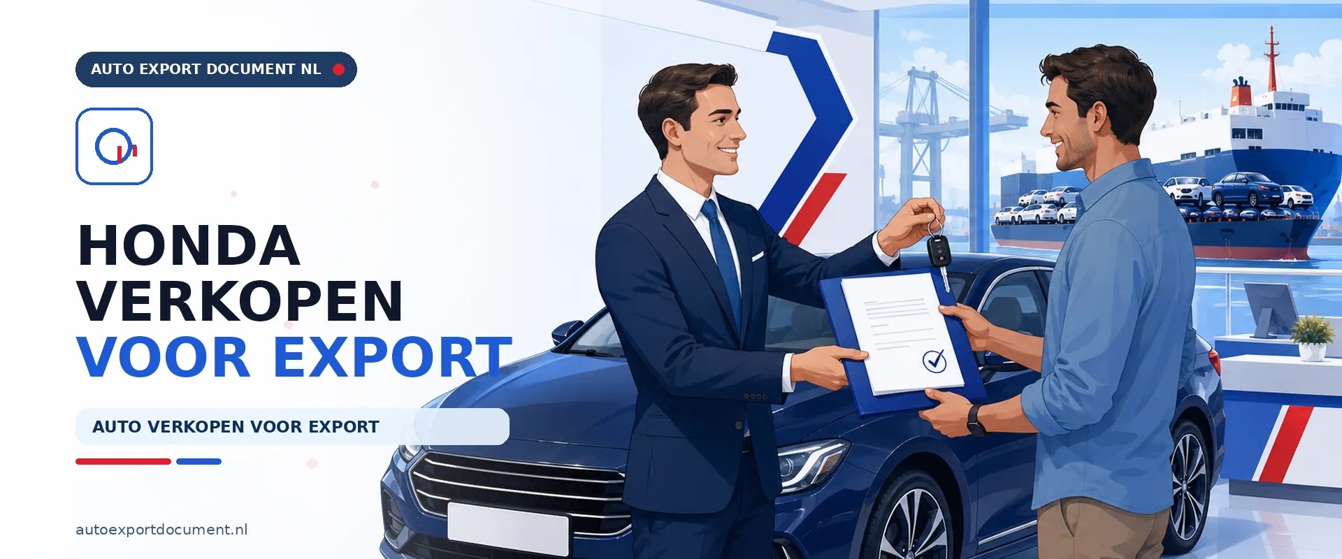 Honda verkopen voor export – banner van Auto Export Document met exportdocument en vrijwaringsbewijs voor de verkoop van uw Honda voor export vanuit Nederland