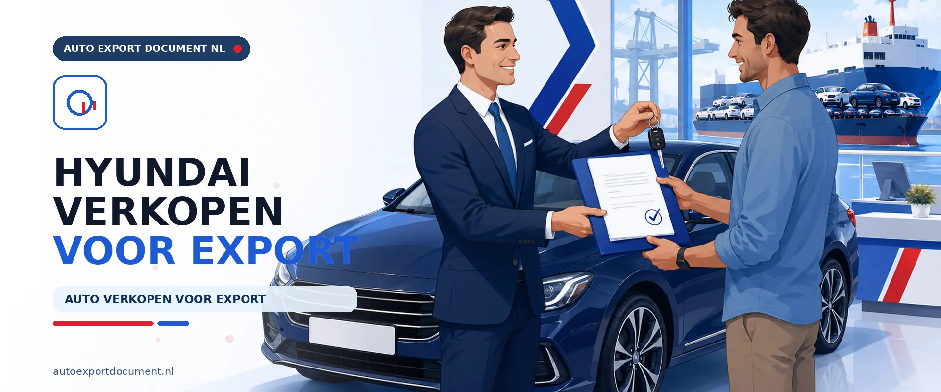 Hyundai verkopen voor export – banner van Auto Export Document met exportdocument en vrijwaringsbewijs voor de verkoop van uw Hyundai voor export vanuit Nederland