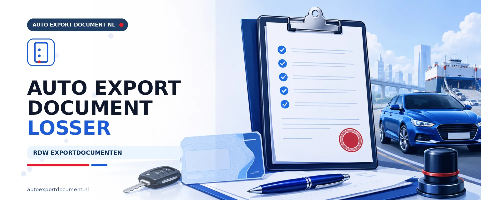 Auto export document Losser – banner van Auto Export Document, RDW erkend exportkantoor voor exportdocument en vrijwaringsbewijs voor auto's uit Losser