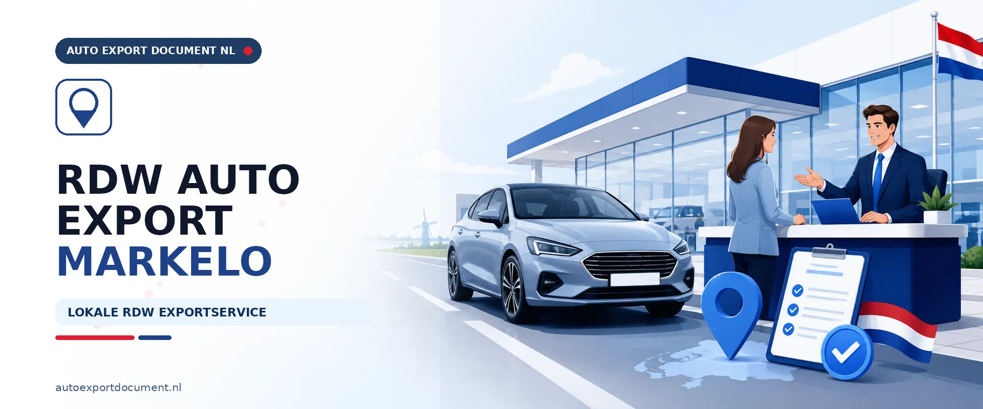 Auto exporteren Markelo RDW – banner van Auto Export Document met exportdocument en exportkentekens voor auto's uit Markelo