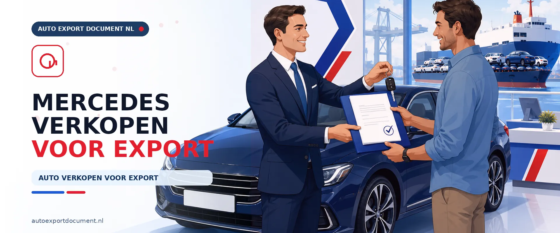 Mercedes verkopen voor export – banner van Auto Export Document met exportdocument en vrijwaringsbewijs voor de verkoop van uw Mercedes voor export vanuit Nederland