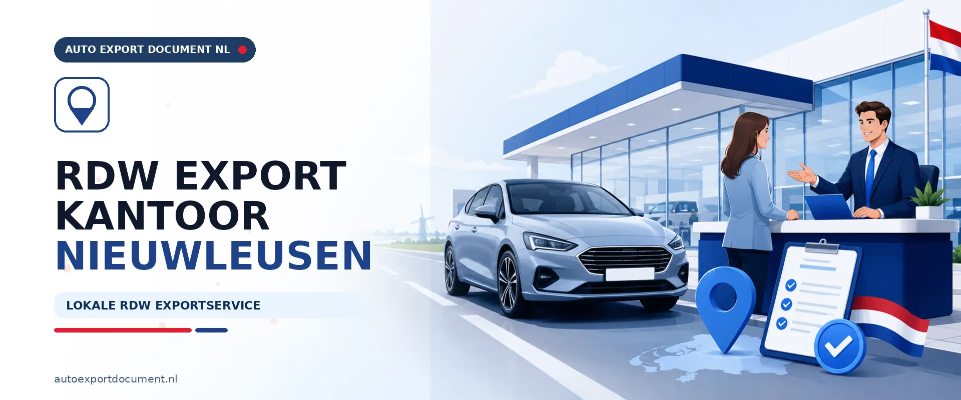 Auto export RDW kantoor Nieuwleusen – banner van Auto Export Document, RDW erkend exportkantoor voor exportpapieren voor voertuigen uit Nieuwleusen