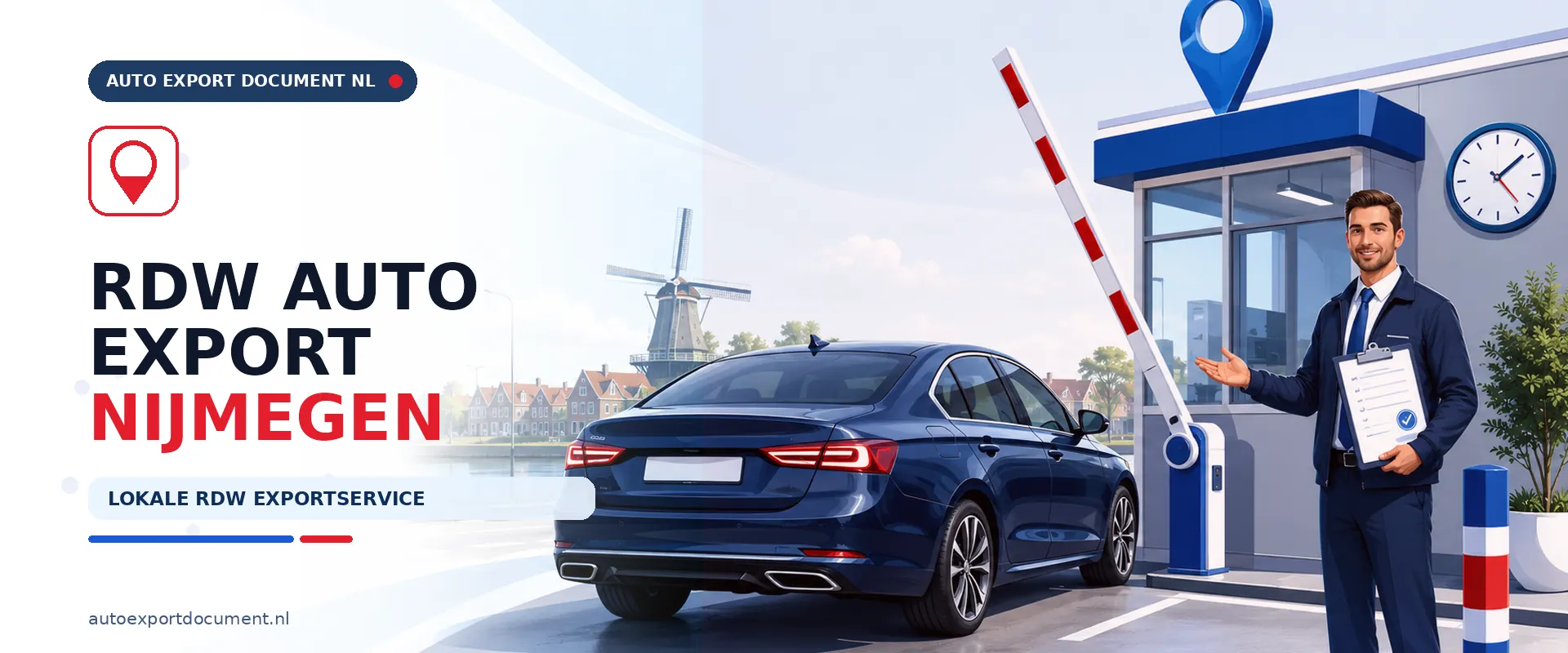 Auto export Nijmegen RDW locatie – banner van Auto Export Document, RDW erkend exportkantoor voor exportdocument en exportkentekens voor auto's uit Nijmegen