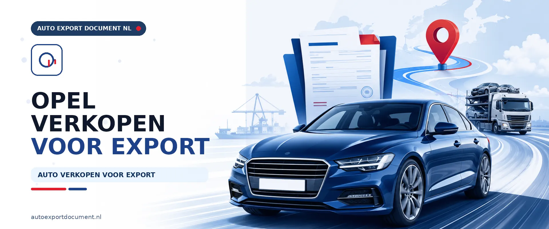 Opel verkopen voor export – banner van Auto Export Document met exportdocument en vrijwaringsbewijs voor de verkoop van uw Opel voor export vanuit Nederland
