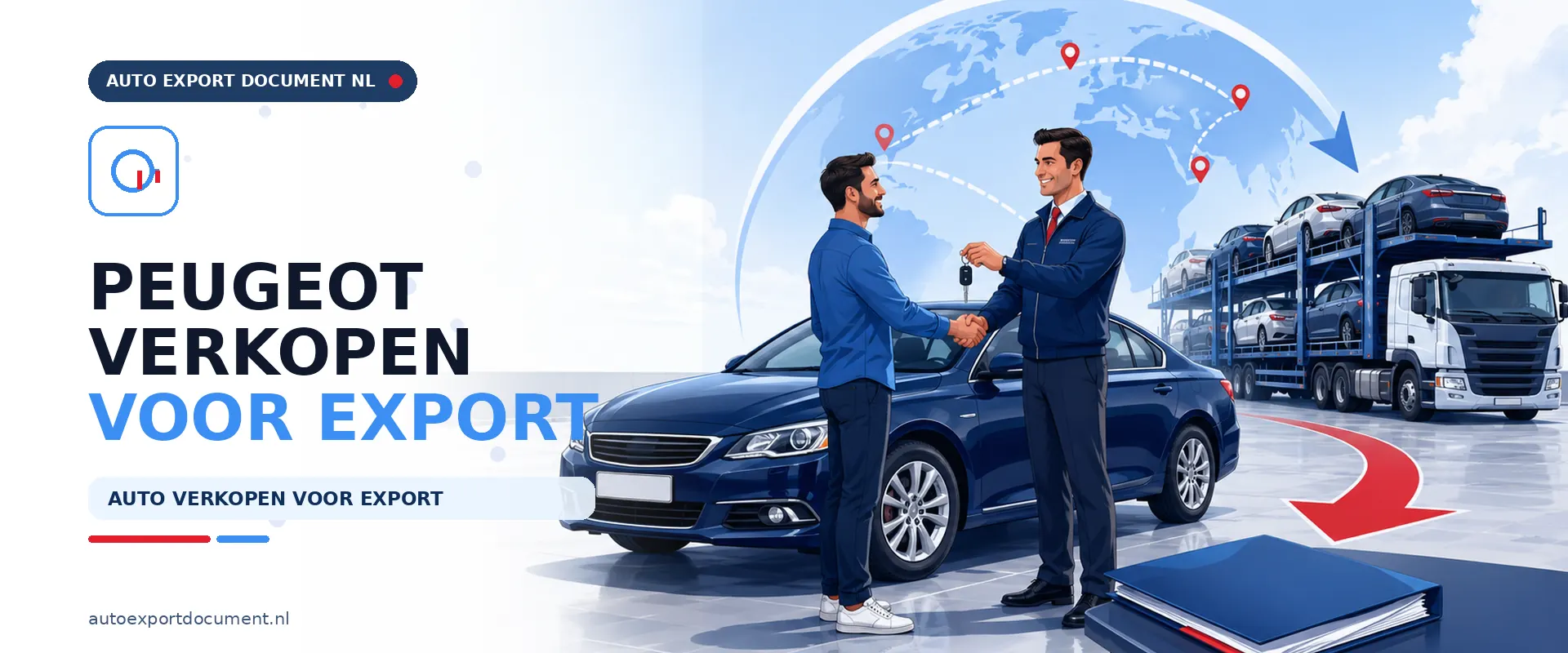 Peugeot verkopen voor export – banner van Auto Export Document met exportdocument en vrijwaringsbewijs voor de verkoop van uw Peugeot voor export vanuit Nederland
