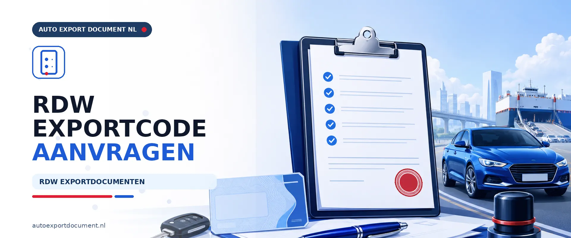 RDW exportcode aanvragen – banner van Auto Export Document met uitleg over het aanvragen van de RDW exportcode bij auto export vanuit Nederland