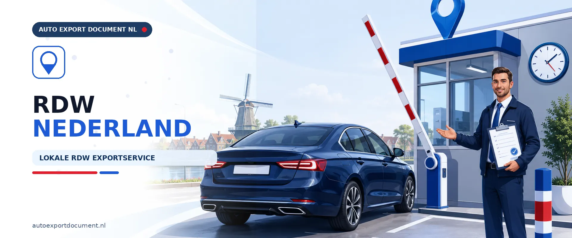 RDW Nederland – banner van Auto Export Document met informatie over de RDW en auto export documenten, verzekering en kentekenplaten in Nederland