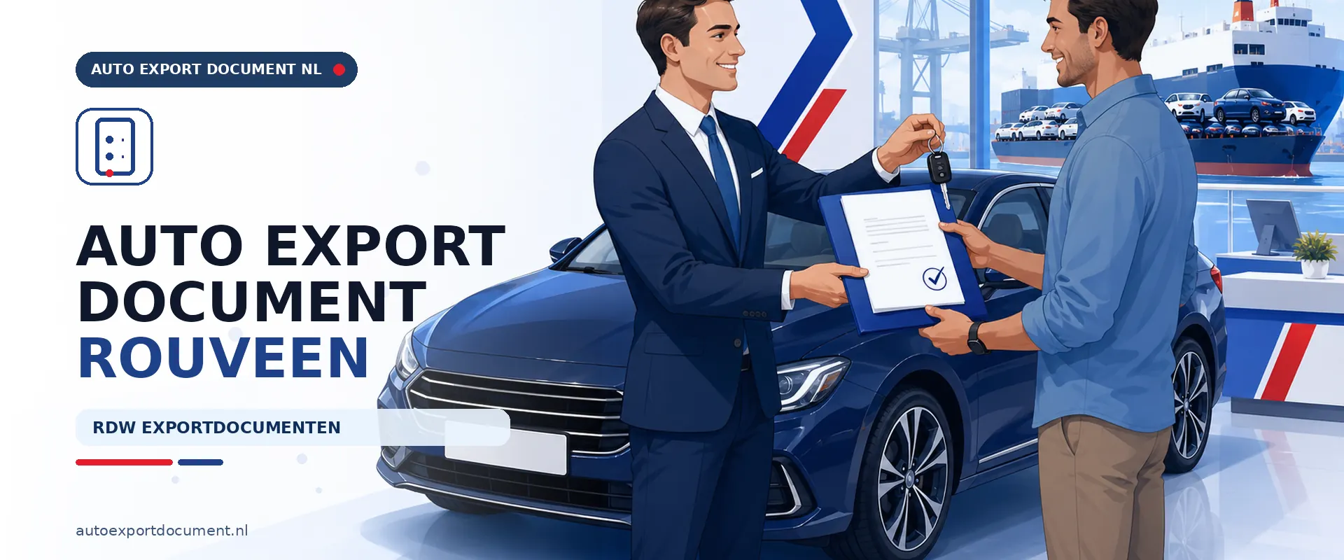Auto export document Rouveen – banner van Auto Export Document, RDW erkend exportkantoor voor exportdocument en vrijwaringsbewijs voor auto's uit Rouveen