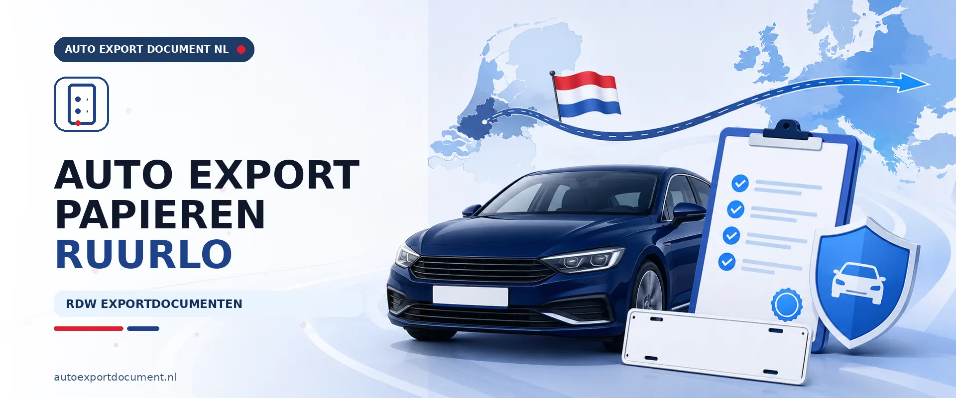 Auto exporteren papieren Ruurlo – banner van Auto Export Document met RDW exportdocumenten en exportkentekens voor auto's uit Ruurlo