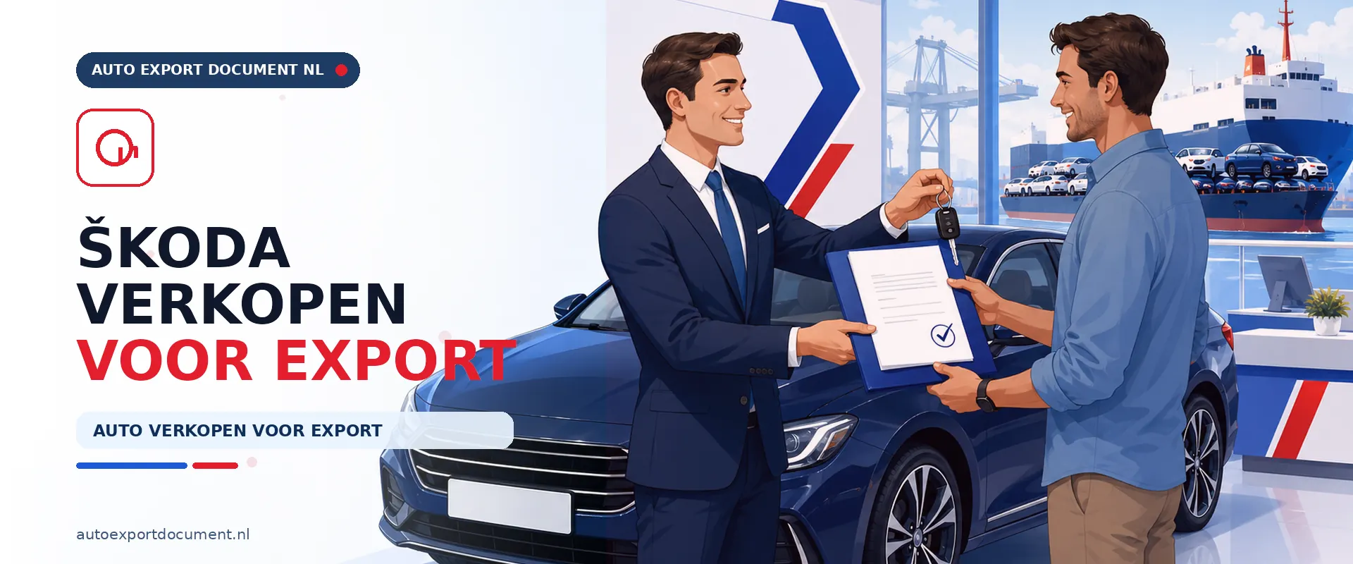 Skoda verkopen voor export – banner van Auto Export Document met exportdocument en vrijwaringsbewijs voor de verkoop van uw Skoda voor export vanuit Nederland