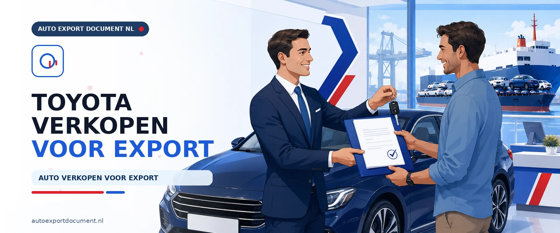 Toyota verkopen voor export – banner van Auto Export Document met exportdocument en vrijwaringsbewijs voor de verkoop van uw Toyota voor export vanuit Nederland