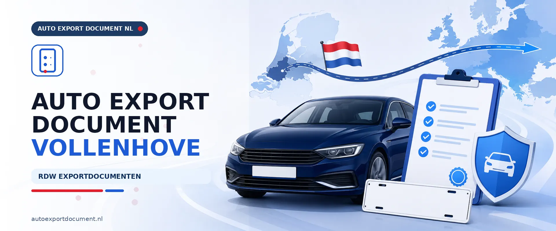 Auto export document Vollenhove – banner van Auto Export Document, RDW erkend exportkantoor voor exportpapieren voor voertuigen uit Vollenhove