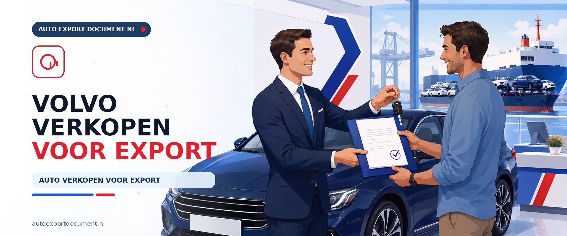 Volvo verkopen voor export – banner van Auto Export Document met exportdocument en vrijwaringsbewijs voor de verkoop van uw Volvo voor export vanuit Nederland