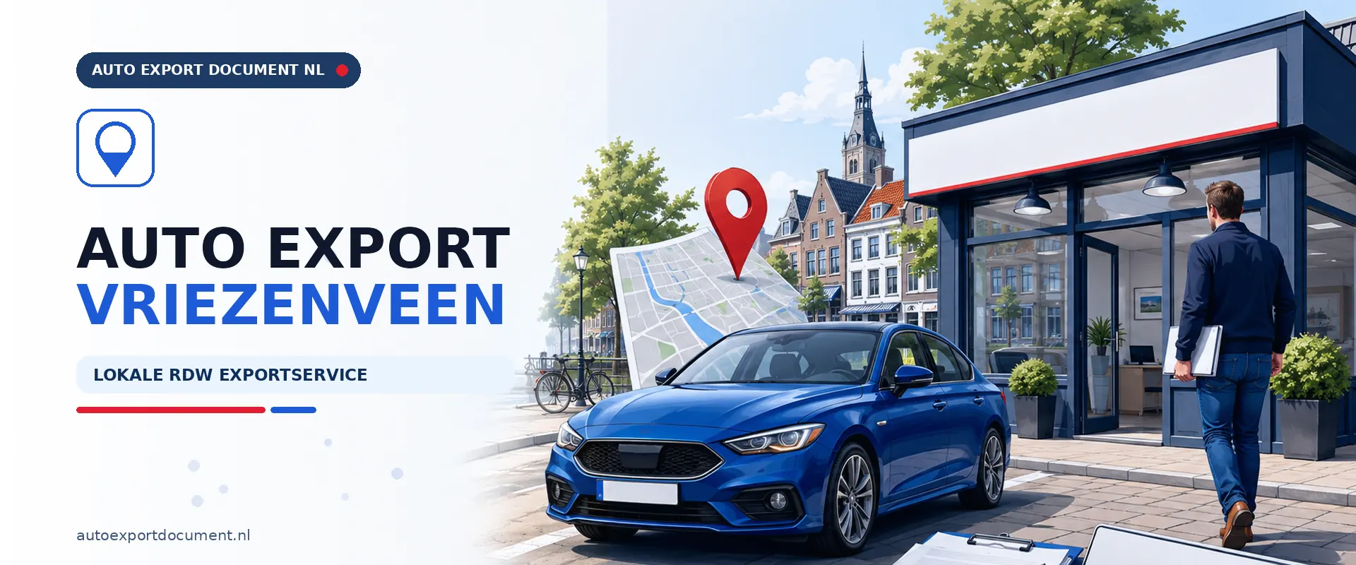 Auto export Vriezenveen nu open – banner van Auto Export Document, RDW erkend exportkantoor geopend voor exportdocument en exportkentekens vanuit Vriezenveen