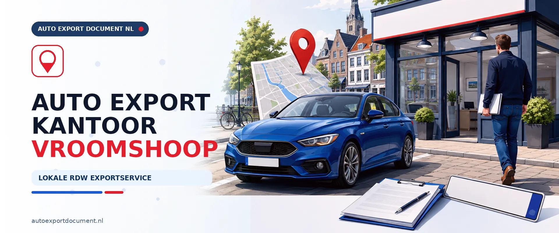 Auto export kantoor Vroomshoop – banner van Auto Export Document, RDW erkend exportkantoor voor exportdocument en exportverzekering voor auto's uit Vroomshoop
