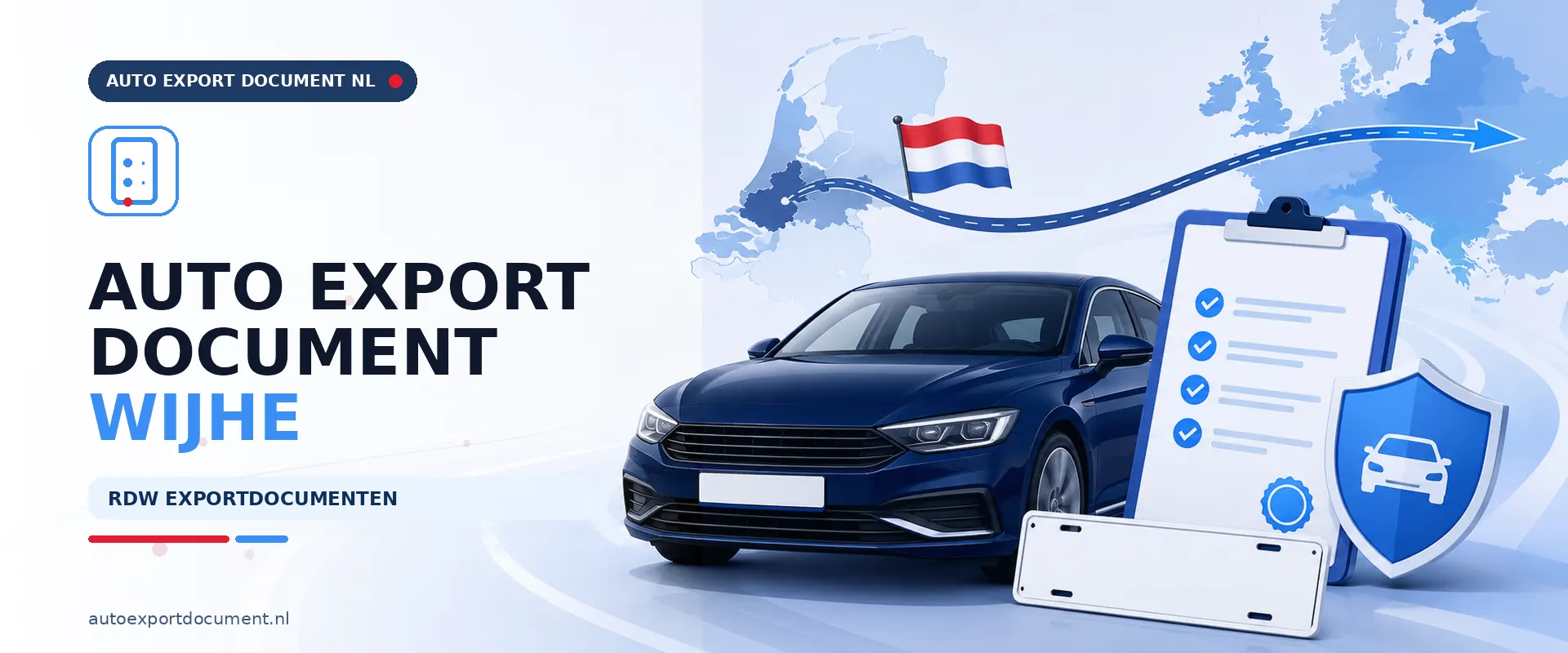 Auto export document Wijhe – banner van Auto Export Document, RDW erkend exportkantoor voor exportdocument en vrijwaringsbewijs voor auto's uit Wijhe