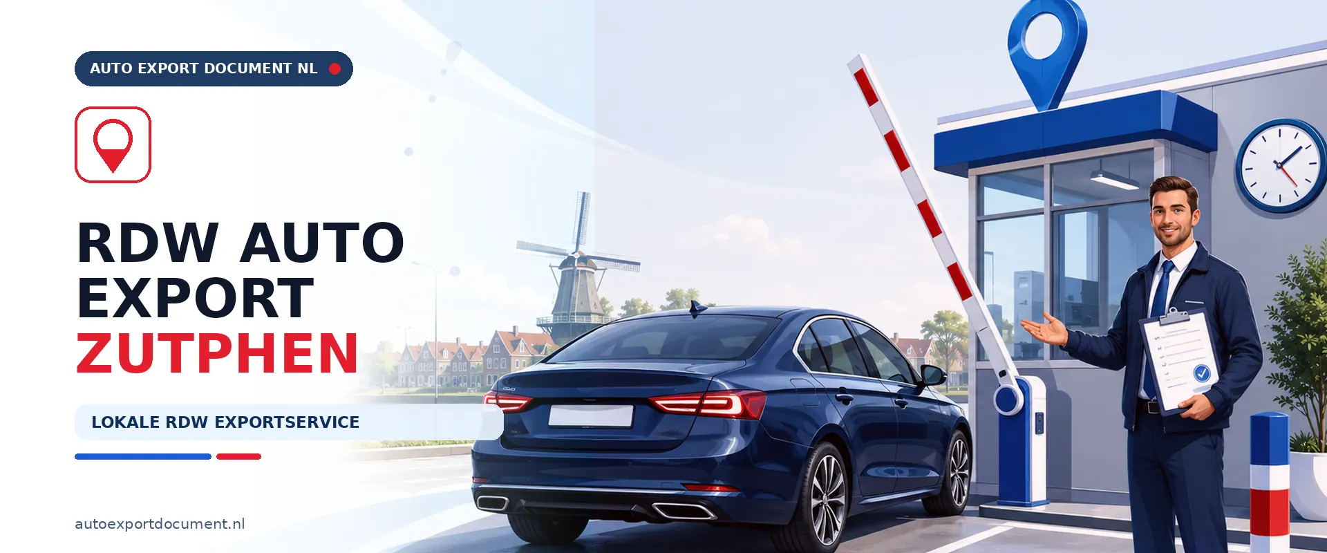 RDW auto export Zutphen nu open – banner van Auto Export Document, RDW erkend exportkantoor geopend voor exportdocument en exportkentekens vanuit Zutphen